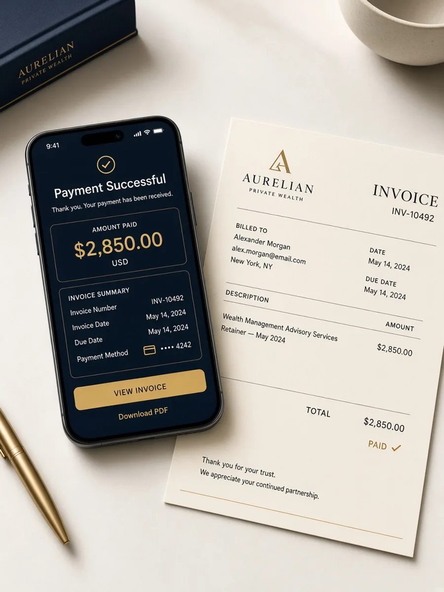 Premium invoice and payment confirmation on a phone